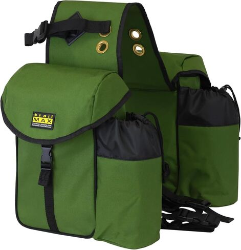 TrailMax Big Sky Saddlebags; Equine Saddle Bags with Two Water Bottle Holders; Rear Saddle Bags for Trail Riding on Horseback; Durable and Strong Nylon; Designed in Montana; Olive in Saudi Arabia