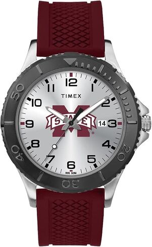 ساعة Timex Tribute للرجال Collegiate Gamer مقاس 42 مم - Mississippi State Bulldogs مع حزام سيليكون قرمزي in Saudi Arabia