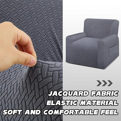 Barydat 2 Set Recliner Cover Replace 4 Pieces Recliner Chair Cover Recliner Stretch Sofa Slipcover Soft Furniture Protector with Elastic Bottom Jacquard Pattern for Couch Seat Seater Home, Dark Gray in Saudi Arabia