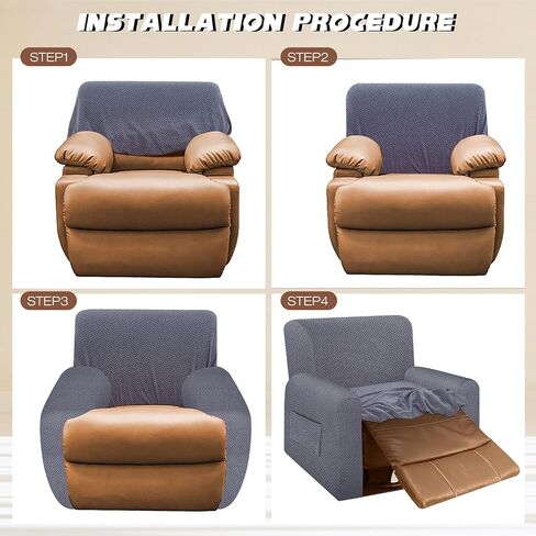 Barydat 2 Set Recliner Cover Replace 4 Pieces Recliner Chair Cover Recliner Stretch Sofa Slipcover Soft Furniture Protector with Elastic Bottom Jacquard Pattern for Couch Seat Seater Home, Dark Gray in Saudi Arabia