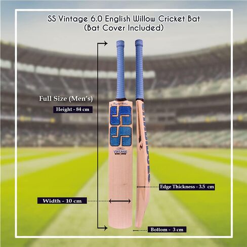 مضرب كريكيت SS Vintage Edition 6.0 English Willow Premium - مقاس رجالي - مقبض قصير in Kuwait