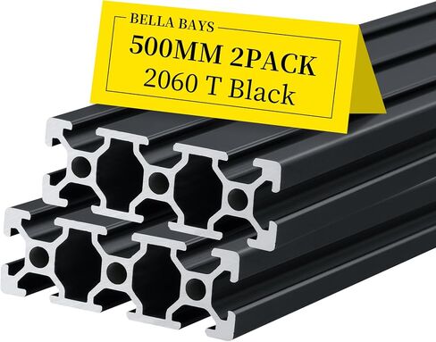 BELLA BAYS 2pcs 19.69 inch 500mm 2060 T Slot Aluminum Extrusion Profile European Standard Anodized Black Extruded Linear Rail Guide Frame for 3D Printer Laser Engraving Machine CNC Workbench DIY in Kuwait