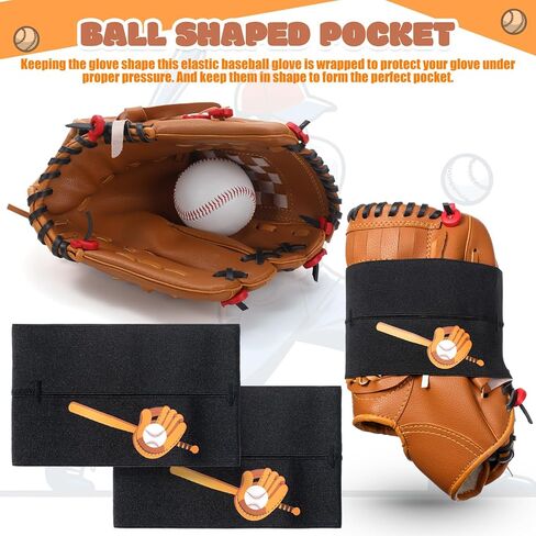 قطعتان من قفازات البيسبول ملفوفة بحزام قفازات البيسبول والكرة اللينة للحفاظ على تشكيل الجيب بسرعة، سهلة الارتداء والخلع، ملحقات قفازات البيسبول تناسب معظم مقاسات القفازات in Kuwait