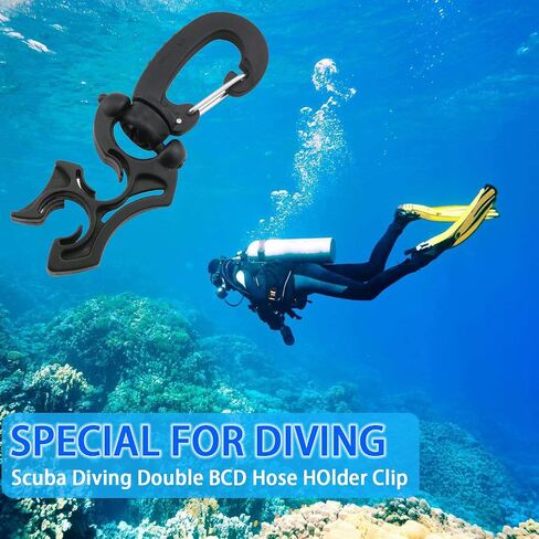 مشبك خرطوم غوص 2 قطعة، مشبك خرطوم غوص أسود، مشبك خرطوم غوص مزدوج BCD مع مشبك خطاف لإكسسوارات الغوص والغطس، مشبك حامل خرطوم غوص in Saudi Arabia