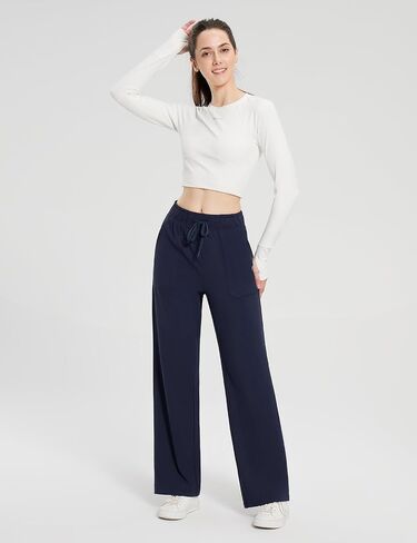 BALEAF السراويل الحرارية المبطنة بالصوف النساء Sweatpants واسعة الساق مقاومة للماء صالة عادية مع جيوب اليوغا تجريب in Saudi Arabia