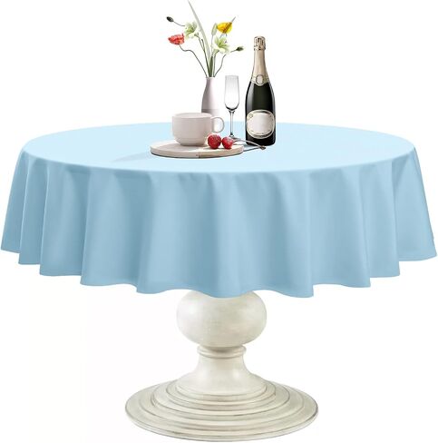 Softalker Round Tablecloth, Waterproof & Stain Resistant Table Cloth Wrinkle Free Fabric Washable 210GSM Polyester Table Cover for Spring/Party/Outdoor - 108 inch,Baby Blue in Saudi Arabia