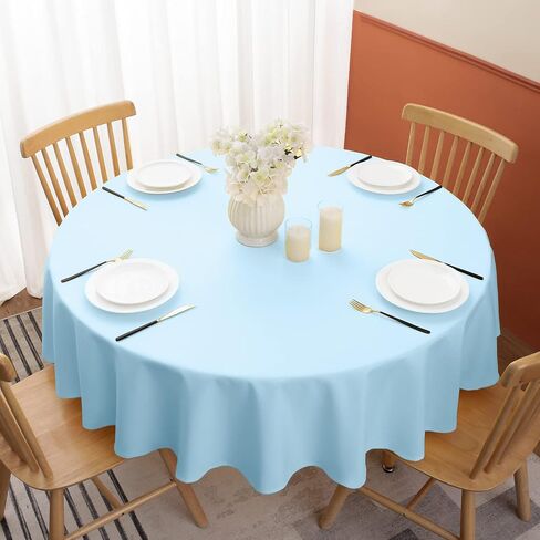 Softalker Round Tablecloth, Waterproof & Stain Resistant Table Cloth Wrinkle Free Fabric Washable 210GSM Polyester Table Cover for Spring/Party/Outdoor - 108 inch,Baby Blue in Saudi Arabia