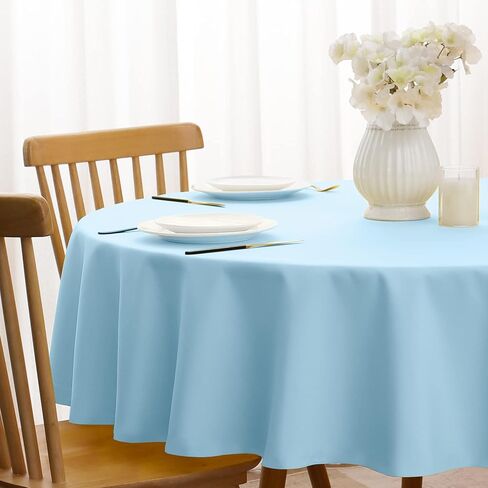 Softalker Round Tablecloth, Waterproof & Stain Resistant Table Cloth Wrinkle Free Fabric Washable 210GSM Polyester Table Cover for Spring/Party/Outdoor - 108 inch,Baby Blue in Saudi Arabia