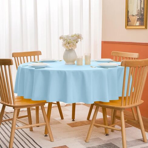 Softalker Round Tablecloth, Waterproof & Stain Resistant Table Cloth Wrinkle Free Fabric Washable 210GSM Polyester Table Cover for Spring/Party/Outdoor - 108 inch,Baby Blue in Saudi Arabia