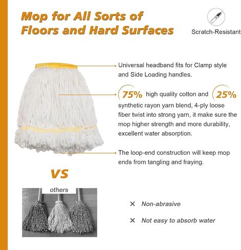 Commercial Mop Heavy Duty Industrial Cotton Mop, 61 inch Metal Commercial Mop Stick for Home, Garage,Office, Workshop, Warehouse Floor Cleaning, 1 Pack in Saudi Arabia