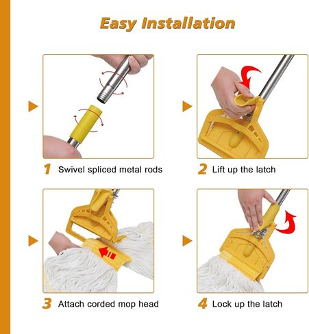 Commercial Mop Heavy Duty Industrial Cotton Mop, 61 inch Metal Commercial Mop Stick for Home, Garage,Office, Workshop, Warehouse Floor Cleaning, 1 Pack in Saudi Arabia