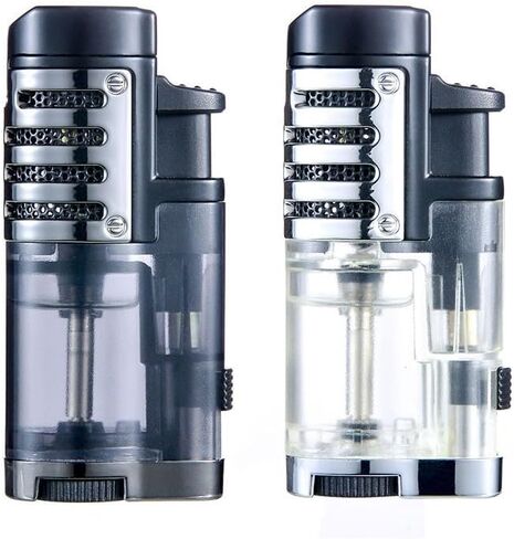 Triple Torch Lighter Transparent Gas Tank Windproof Jet Lighters Butane Refillable with Cigar Punch for Outdoor Camping BBQ Charcoal Incense,2 Pack (Butane Not Included) (Black+Clear) in Saudi Arabia