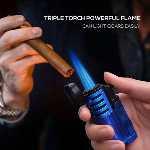 Triple Torch Lighter Transparent Gas Tank Windproof Jet Lighters Butane Refillable with Cigar Punch for Outdoor Camping BBQ Charcoal Incense,2 Pack (Butane Not Included) (Black+Clear) in Saudi Arabia