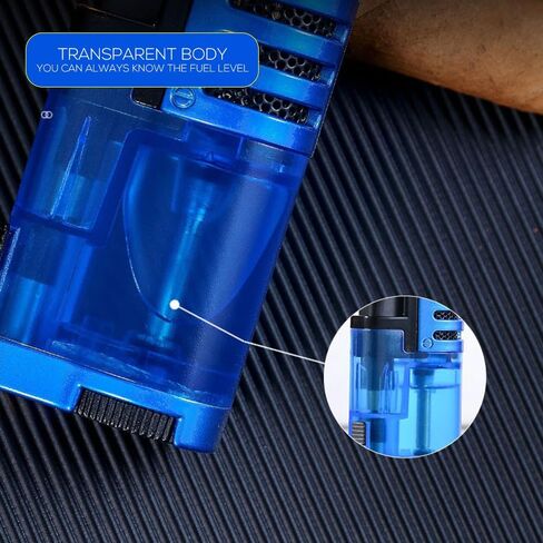 Triple Torch Lighter Transparent Gas Tank Windproof Jet Lighters Butane Refillable with Cigar Punch for Outdoor Camping BBQ Charcoal Incense,2 Pack (Butane Not Included) (Black+Clear) in Saudi Arabia