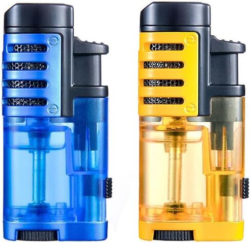 Triple Torch Lighter Transparent Gas Tank Windproof Jet Lighters Butane Refillable with Cigar Punch for Outdoor Camping BBQ Charcoal Incense,2 Pack (Butane Not Included) (Black+Clear) in Saudi Arabia