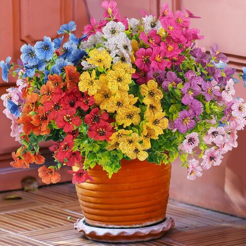 Fake Flowers 16 Bundles Artificial Fake Plants Flowers UV Resistant Realistic Fake Flowers Outdoor Artificial Flower Bouquet Decorations Artificial Plants Flowers for Outside Home Planter Porch Patio in Saudi Arabia