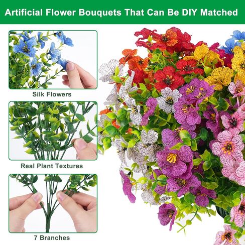Fake Flowers 16 Bundles Artificial Fake Plants Flowers UV Resistant Realistic Fake Flowers Outdoor Artificial Flower Bouquet Decorations Artificial Plants Flowers for Outside Home Planter Porch Patio in Saudi Arabia