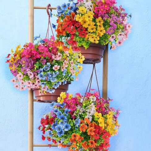 Fake Flowers 16 Bundles Artificial Fake Plants Flowers UV Resistant Realistic Fake Flowers Outdoor Artificial Flower Bouquet Decorations Artificial Plants Flowers for Outside Home Planter Porch Patio in Saudi Arabia