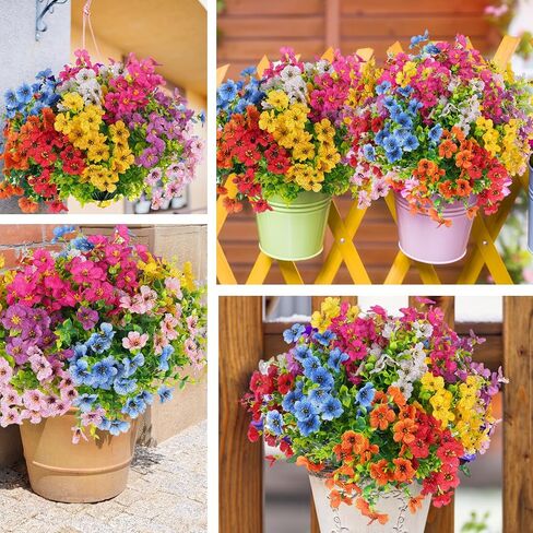 Fake Flowers 16 Bundles Artificial Fake Plants Flowers UV Resistant Realistic Fake Flowers Outdoor Artificial Flower Bouquet Decorations Artificial Plants Flowers for Outside Home Planter Porch Patio in Saudi Arabia