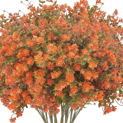 Grunyia 12 Bundles Artificial Fall Flowers for Outdoors, Artificial Plants UV Resistant Fall Fake Mums Plants for Outside Halloween Christmas Porch Decoration ecorations (Fall Red) in Kuwait