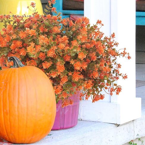 Grunyia 12 Bundles Artificial Fall Flowers for Outdoors, Artificial Plants UV Resistant Fall Fake Mums Plants for Outside Halloween Christmas Porch Decoration ecorations (Fall Red) in Kuwait