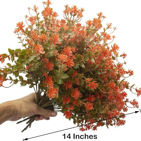 Grunyia 12 Bundles Artificial Fall Flowers for Outdoors, Artificial Plants UV Resistant Fall Fake Mums Plants for Outside Halloween Christmas Porch Decoration ecorations (Fall Red) in Kuwait