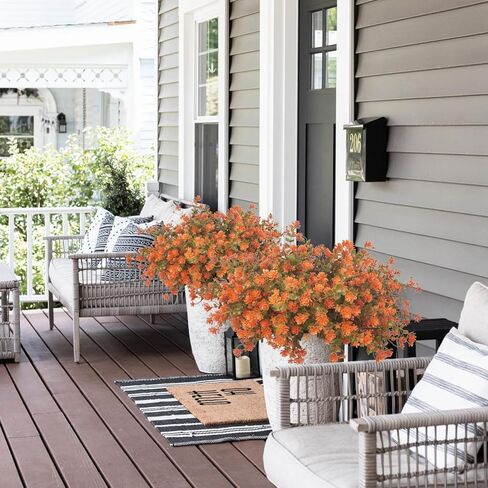 Grunyia 12 Bundles Artificial Fall Flowers for Outdoors, Artificial Plants UV Resistant Fall Fake Mums Plants for Outside Halloween Christmas Porch Decoration ecorations (Fall Red) in Kuwait