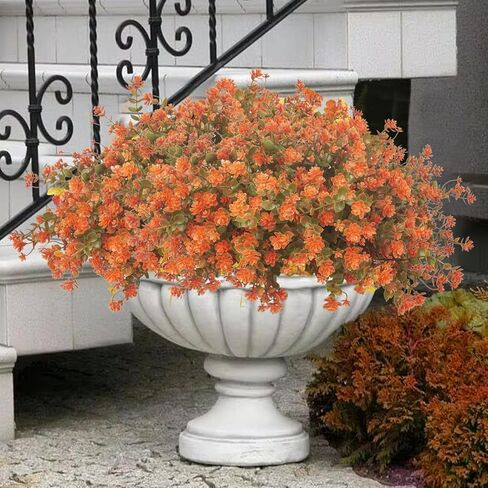 Grunyia 12 Bundles Artificial Fall Flowers for Outdoors, Artificial Plants UV Resistant Fall Fake Mums Plants for Outside Halloween Christmas Porch Decoration ecorations (Fall Red) in Kuwait