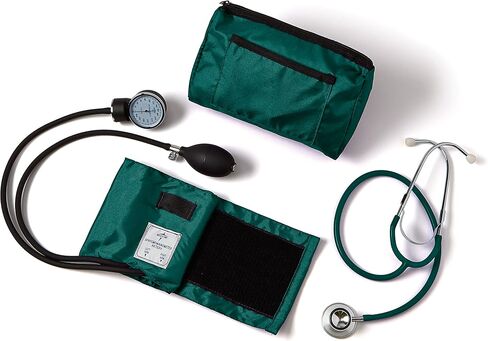 Medline Compli-Mates Professional Aneroid Sphygmomanometer and Dual-Head Stethoscope Kit with Carrying Case, Hunter Green, Adult Size, 1 Kit in Saudi Arabia