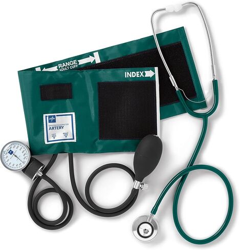 Medline Compli-Mates Professional Aneroid Sphygmomanometer and Dual-Head Stethoscope Kit with Carrying Case, Hunter Green, Adult Size, 1 Kit in Saudi Arabia