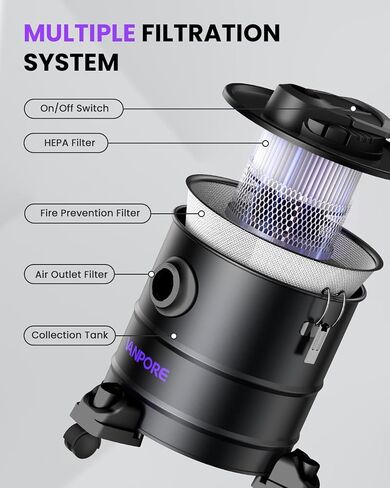 5.2 Gallon Fireplace Ash Vac with 1200w Powerful Suction & Wheeled Base - Ash Vacuum for Pellet Stoves - Ash Vacuum Cleaner for Fireplaces, Pellet Grill, Wood Stove, Fire Pits - Black in Saudi Arabia