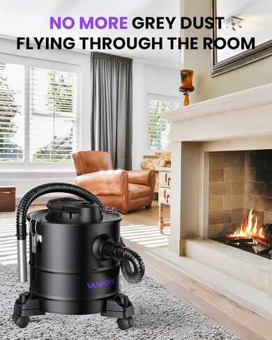5.2 Gallon Fireplace Ash Vac with 1200w Powerful Suction & Wheeled Base - Ash Vacuum for Pellet Stoves - Ash Vacuum Cleaner for Fireplaces, Pellet Grill, Wood Stove, Fire Pits - Black in Saudi Arabia