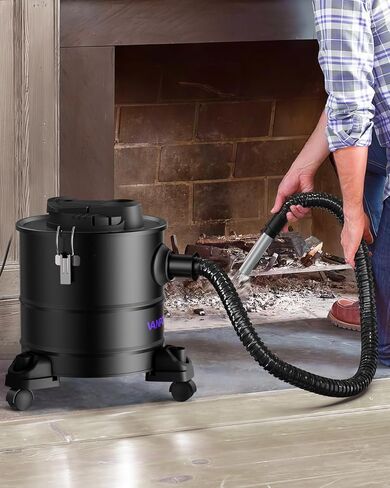 5.2 Gallon Fireplace Ash Vac with 1200w Powerful Suction & Wheeled Base - Ash Vacuum for Pellet Stoves - Ash Vacuum Cleaner for Fireplaces, Pellet Grill, Wood Stove, Fire Pits - Black in Saudi Arabia