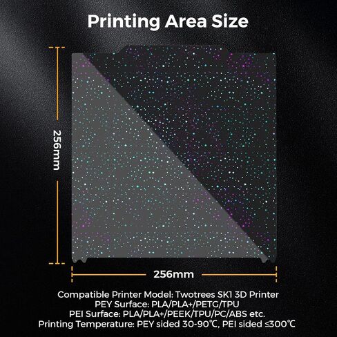 Magnetic Double Sided PEI 3D Printer Build Plate Flexible Removable, Texture Spring Steel PEI Print Platform & Smooth Colorful Starry Dots PEY 3D Printer Heated Bed 256x256mm for Twotrees SK1 in Saudi Arabia