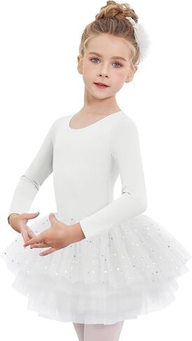 Zaclotre Girls Ballet Leotards 4-Layers Tiered Long Sleeve Dance Tutu Dresses Party Costumes for Ballerina in Kuwait