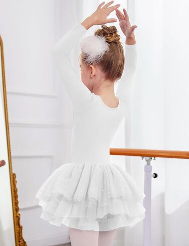 Zaclotre Girls Ballet Leotards 4-Layers Tiered Long Sleeve Dance Tutu Dresses Party Costumes for Ballerina in Kuwait