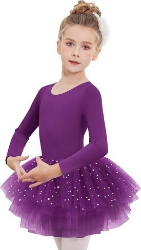 Zaclotre Girls Ballet Leotards 4-Layers Tiered Long Sleeve Dance Tutu Dresses Party Costumes for Ballerina in Kuwait