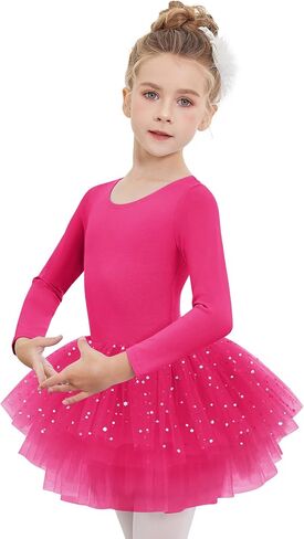 Zaclotre Girls Ballet Leotards 4-Layers Tiered Long Sleeve Dance Tutu Dresses Party Costumes for Ballerina in Kuwait