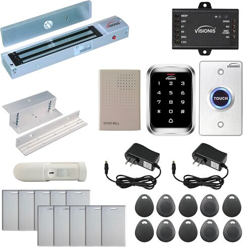 Visionis FPC-5284 التحكم في الوصول بباب واحد خارج الباب المتأرجح 600 رطل Maglock + VIS-3000 لوحة مفاتيح خارجية / قارئ مستقل مع وحدة تحكم صغيرة + Wiegand 26، بدون برامج، بطاقة EM، 1000 مستخدم + مجموعة PIR in Saudi Arabia