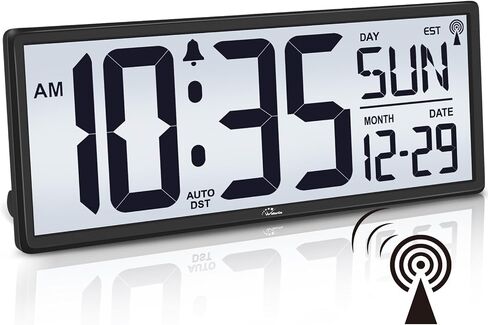 WallarGe Backlight Atomic Clock, Large Digital Wall Clock Battery Operated - 14.5''Large Display with Temperature and Date - Easy to Read and Set Digital Wall Clock, Auto DST in Kuwait