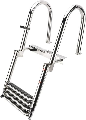 سلم القارب 4 خطوات، سلم قارب عائم، قابل للطي من الفولاذ المقاوم للصدأ، سلم تلسكوبي للمدخل الخلفي البحري مع خطوات واسعة، سلم على سطح السباحة مع درابزين يدوي بدواسة، حزام الاحتفاظ - 400 رطل in Kuwait