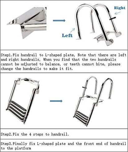 سلم القارب 4 خطوات، سلم قارب عائم، قابل للطي من الفولاذ المقاوم للصدأ، سلم تلسكوبي للمدخل الخلفي البحري مع خطوات واسعة، سلم على سطح السباحة مع درابزين يدوي بدواسة، حزام الاحتفاظ - 400 رطل in Kuwait