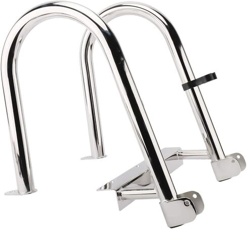 سلم القارب 4 خطوات، سلم قارب عائم، قابل للطي من الفولاذ المقاوم للصدأ، سلم تلسكوبي للمدخل الخلفي البحري مع خطوات واسعة، سلم على سطح السباحة مع درابزين يدوي بدواسة، حزام الاحتفاظ - 400 رطل in Kuwait