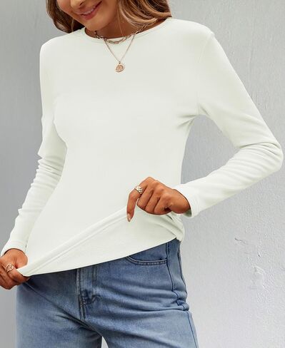 ZESICA Women's Long Sleeve Crewneck Fleece Shirts 2024 Fall Winter Thermal Casual Slim Fit Pullover Tops in Saudi Arabia