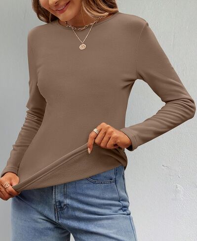 ZESICA Women's Long Sleeve Crewneck Fleece Shirts 2024 Fall Winter Thermal Casual Slim Fit Pullover Tops in Saudi Arabia