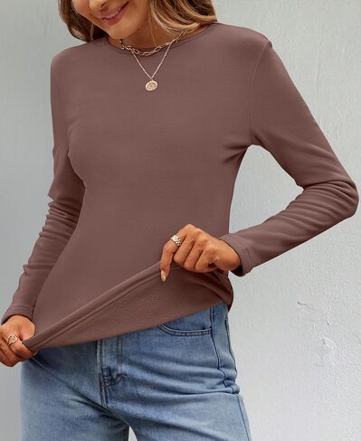ZESICA Women's Long Sleeve Crewneck Fleece Shirts 2024 Fall Winter Thermal Casual Slim Fit Pullover Tops in Saudi Arabia