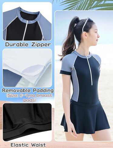 Happy Cherry Girls Short Sleeve Swimsuit Front Zip Sun Protection Bathing Suit Surfing Swimming Suit in Saudi Arabia