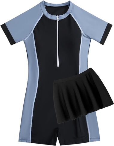 Happy Cherry Girls Short Sleeve Swimsuit Front Zip Sun Protection Bathing Suit Surfing Swimming Suit in Saudi Arabia