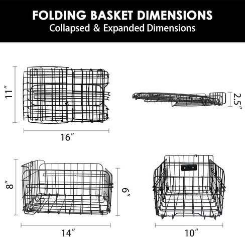 Bike Basket Rear for Adult Bikes, Large Rear Bike Basket Capacity with Reflective Light, Foldable Metal Wire Cover Bicycle Baskets Back Rack for Bike Rear Cargo Rack Ebike Cruiser in Kuwait