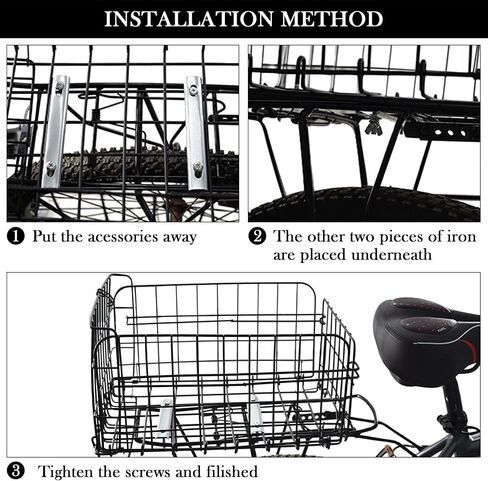 Bike Basket Rear for Adult Bikes, Large Rear Bike Basket Capacity with Reflective Light, Foldable Metal Wire Cover Bicycle Baskets Back Rack for Bike Rear Cargo Rack Ebike Cruiser in Kuwait